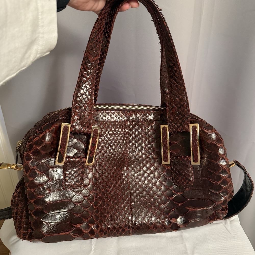 KARA ROSS New York Burgundy Python Skin Satchel Shoulder Bag Purse Retail 2950$